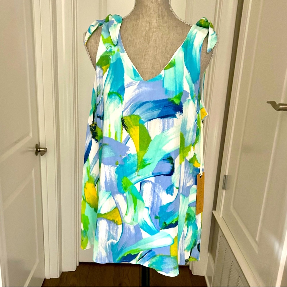 Hailey Lyn Womens Colorful Robin’s Egg Tie Shoulder Lined Sleeveless Top Size M